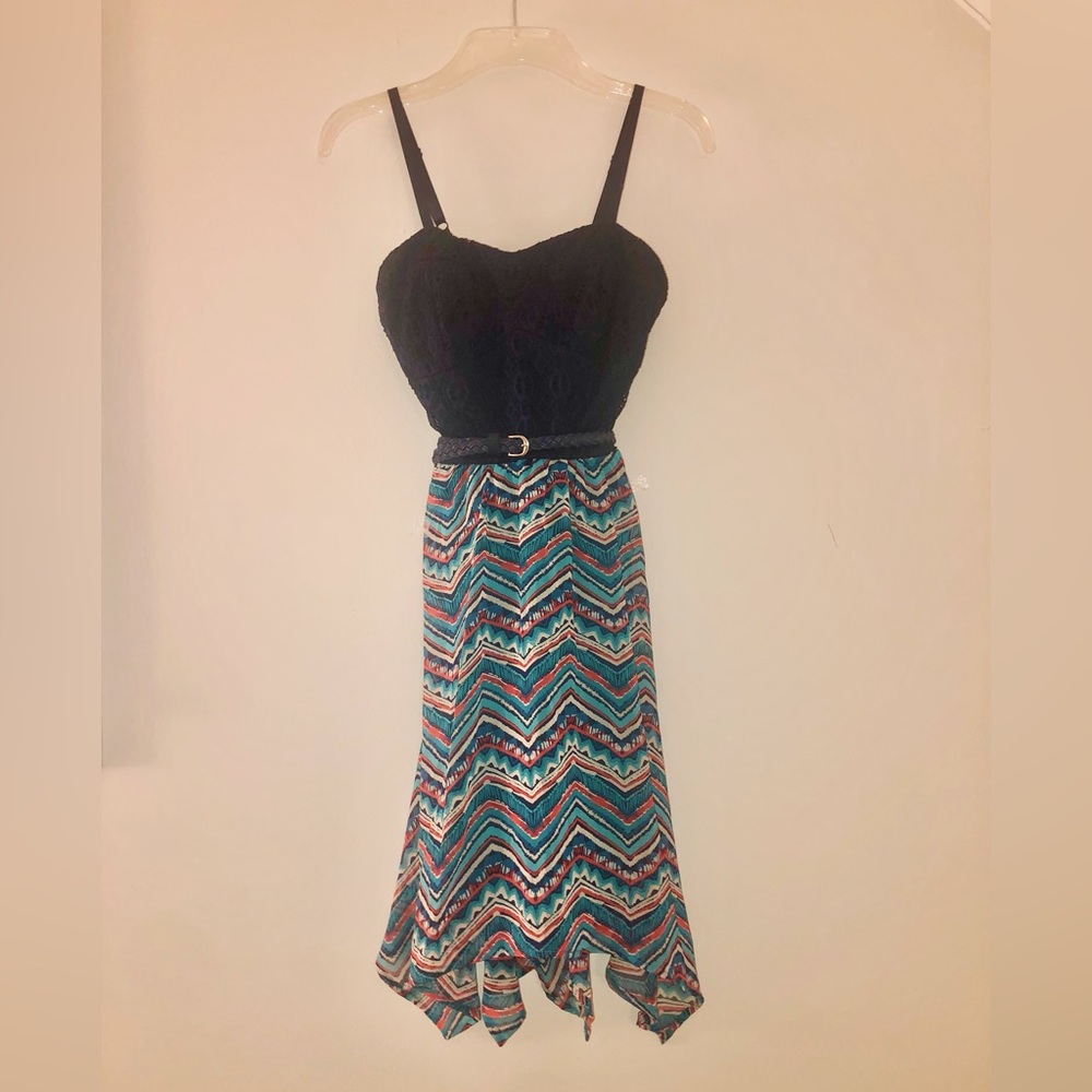 Flowy Patterned Dress with attached belt
